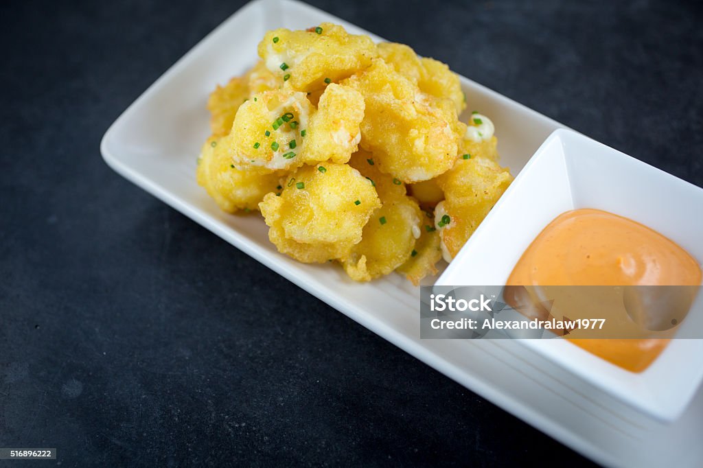 Fried cheese curds with chipotle mayonnaise Curd Cheese Stock Photo