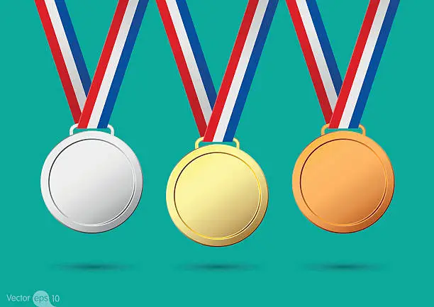 Vector illustration of golden, silver and bronze medals