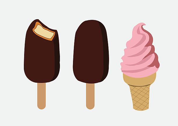 チョコレートのアイスクリームのスティック、コーン - ice cream missing bite biting melting点のイラスト素材／クリップアー�ト素材／マンガ素材／アイコン素材