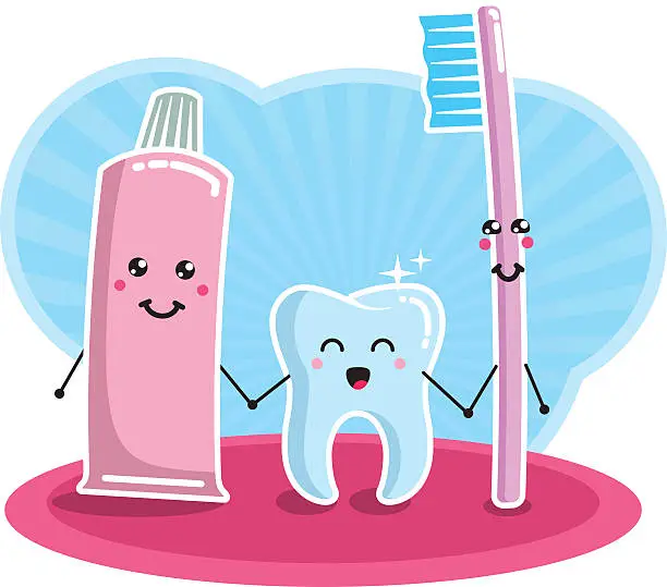 Vector illustration of Tooth, brush and paste - best friends forever
