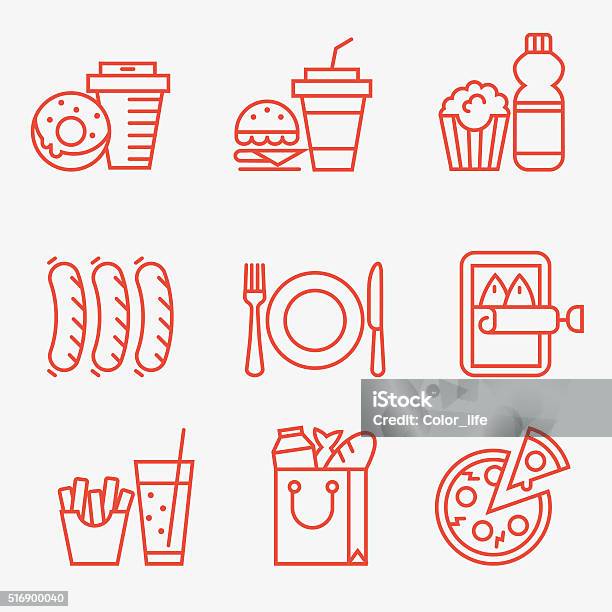 Essenicons Stock Vektor Art und mehr Bilder von Icon - Icon, Schnellimbiss, Zwischenmahlzeit