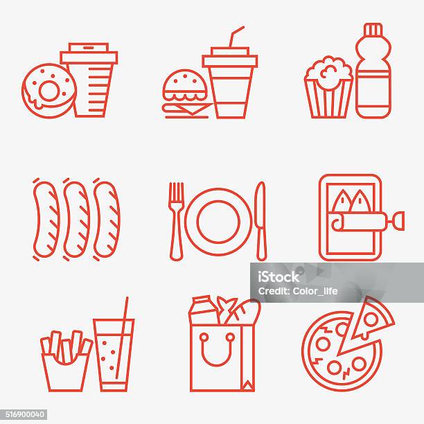 Food Icons Stock Illustration - Download Image Now - Icon Symbol, Fast Food Restaurant, Snack