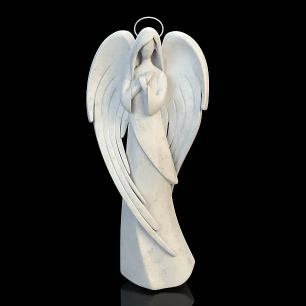 The abstract figure of an angel girl, black background.