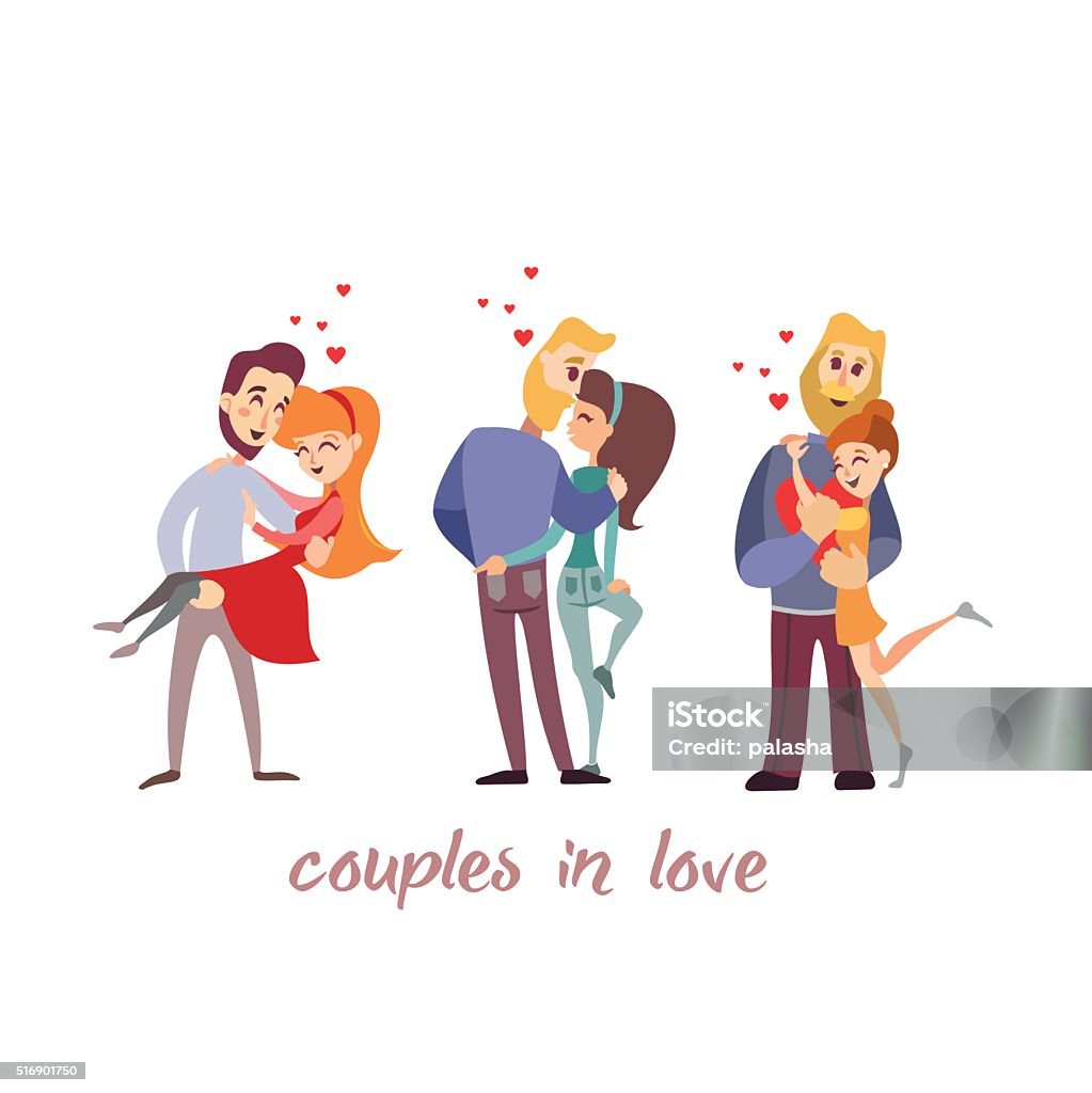 Cute Cartoon Couples In Love Stock Illustration - Download Image Now -  Adult, Beautiful People, Beauty - iStock
