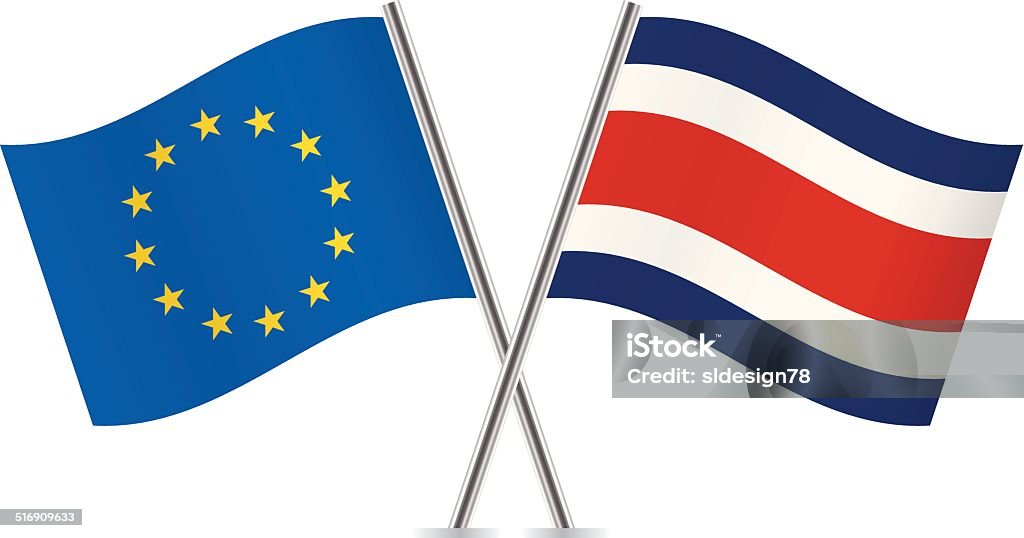 A União Europeia e bandeiras da Costa Rica.  Vetor. - Vetor de Bandeira royalty-free