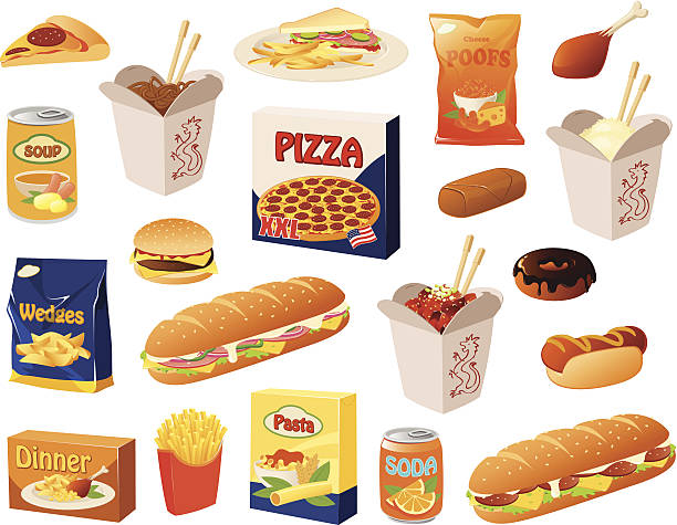 illustrazioni stock, clip art, cartoni animati e icone di tendenza di fast food - cibo pronto