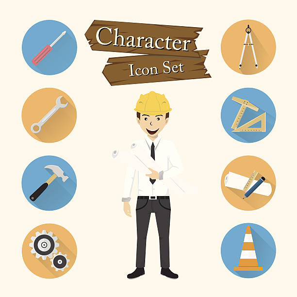 инженер характер икона set vector - manual worker one man only book hammer stock illustrations