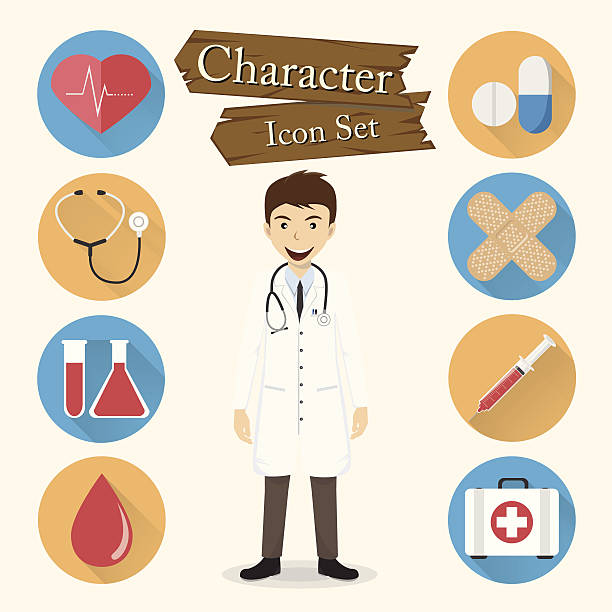 Doctor character Icon set vector Doctor character Icon set vector cartoon of caduceus medical symbol stock illustrations