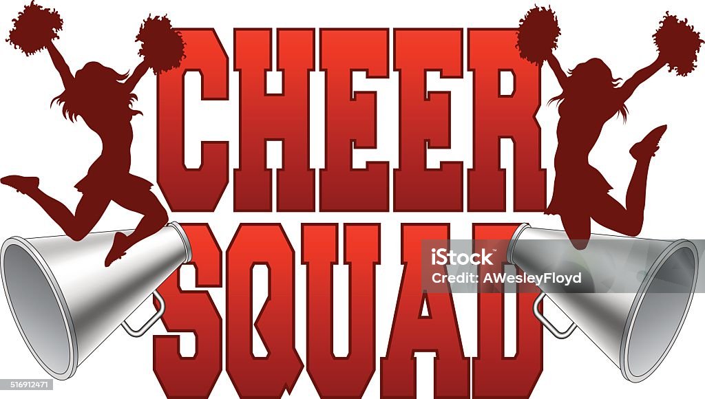 Cheer Squad Illustration of a cheer squad design for cheerleaders. Includes a two jumping cheerleaders and megaphones. Cheerleader stock vector