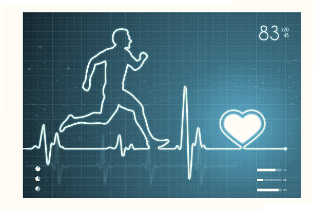 ilustraciones, imágenes clip art, dibujos animados e iconos de stock de athelete y corazón con monitor de ecg - pulse trace taking pulse computer monitor healthcare and medicine