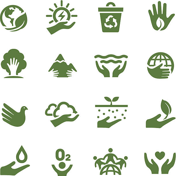 эко иконы-acme series - leaf human hand computer icon symbol stock illustrations