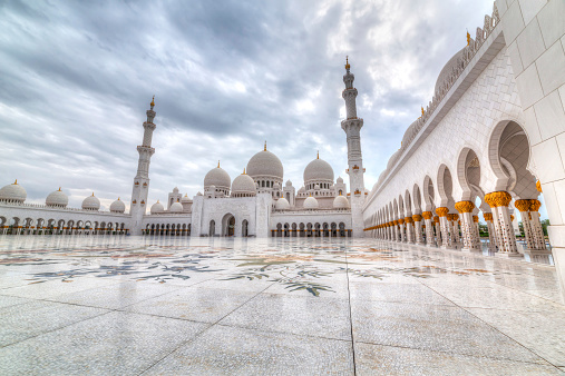 Abu Dhabi, United Arab Emirates - March 26, 2014: Architecture of Sheikh Zayed Grand Mosque in Abu Dhabi, capital of United Arab Emirates.  