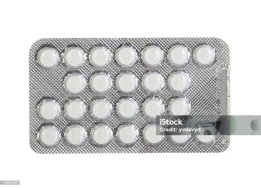 Pills in blister packs isolated on white background Antibiotic Stock Photo