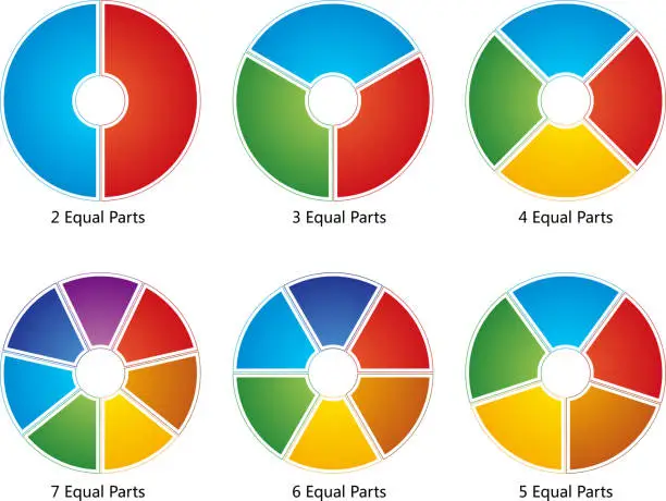 Vector illustration of (2-7) Equal parts