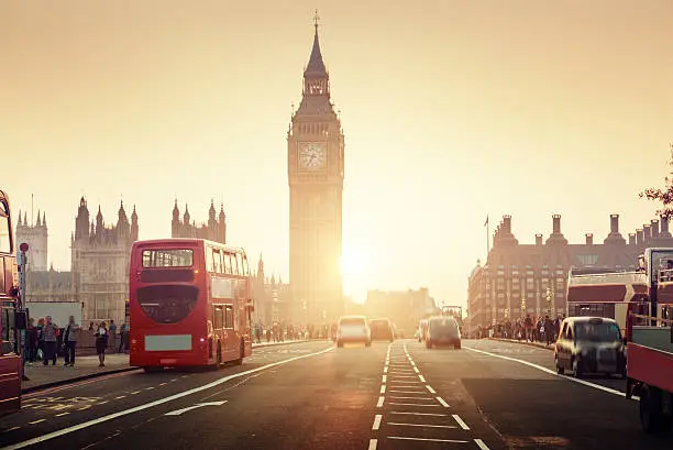 Photo of Westminster Bridge at sunset, London, UK