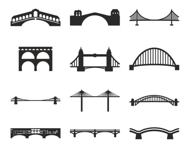 illustrazioni stock, clip art, cartoni animati e icone di tendenza di ponte icone - golden gate bridge illustrations
