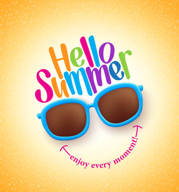 illustrations, cliparts, dessins animés et icônes de lunettes de soleil de l'été avec bonjour été heureux coloré concept - warm welcome