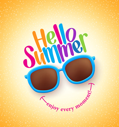 Summer Shades with Hello Summer Happy Colorful Concept in Cool Yellow Background for Summer Season. Vector Illustration