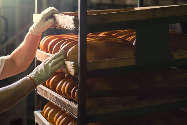 istock Seller puts bread on the shelf. 516924196