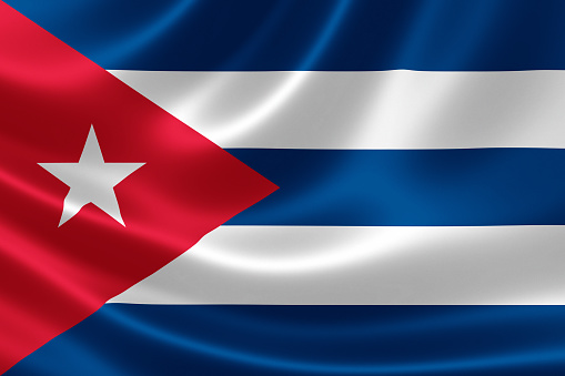 3D rendering of Cuba's flag on satin textile texture.