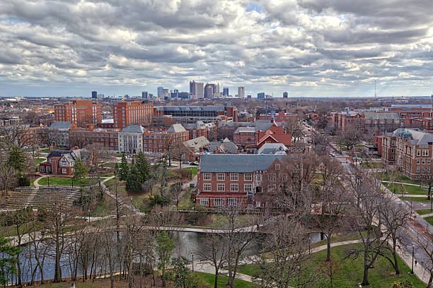 Columbus, Ohio with Ohio State University in the foreground stock photo