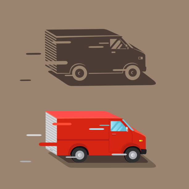 ilustrações de stock, clip art, desenhos animados e ícones de serviço de entrega van. van de entrega rápida. entrega de carro ícone silhueta - truck moving van white backgrounds