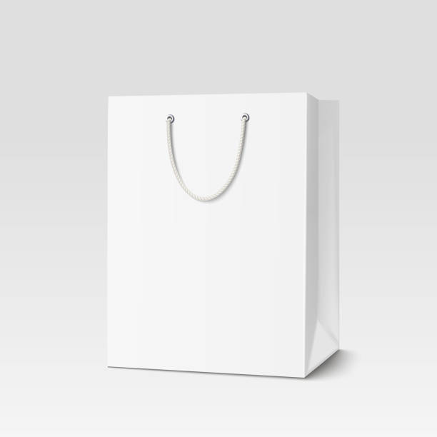 ilustraciones, imágenes clip art, dibujos animados e iconos de stock de bolsa de papel - shopping bag white isolated blank