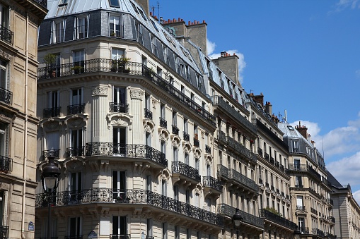 Apartment buildings in Paris, France. Old residential architecture.