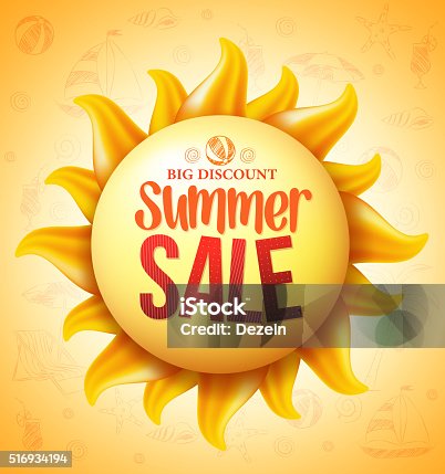 istock 3D Realistic Yellow Sun with Summer Sale Discount 516934194