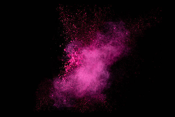 kolor wybuch. pył odizolowane na czarne tło cząstek - face powder exploding make up dust zdjęcia i obrazy z banku zdjęć