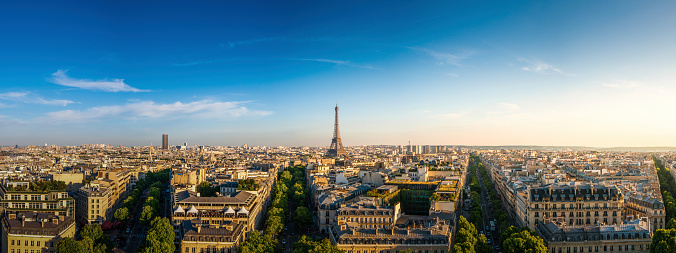 Panorama view of The Eiffel Tower ,Paris, France.