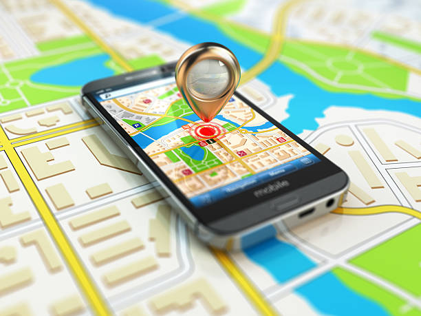 istock Mobile GPS navigation concept. Smartphone on map of the city, 516944525