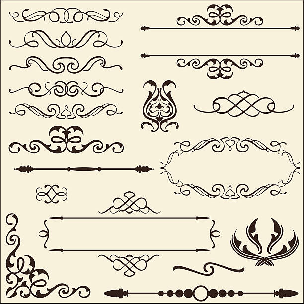 ilustrações, clipart, desenhos animados e ícones de barroco ornamentado conjunto - swirl floral pattern growth decoration