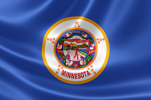 3D rendering of the flag of Minnesota on satin texture.