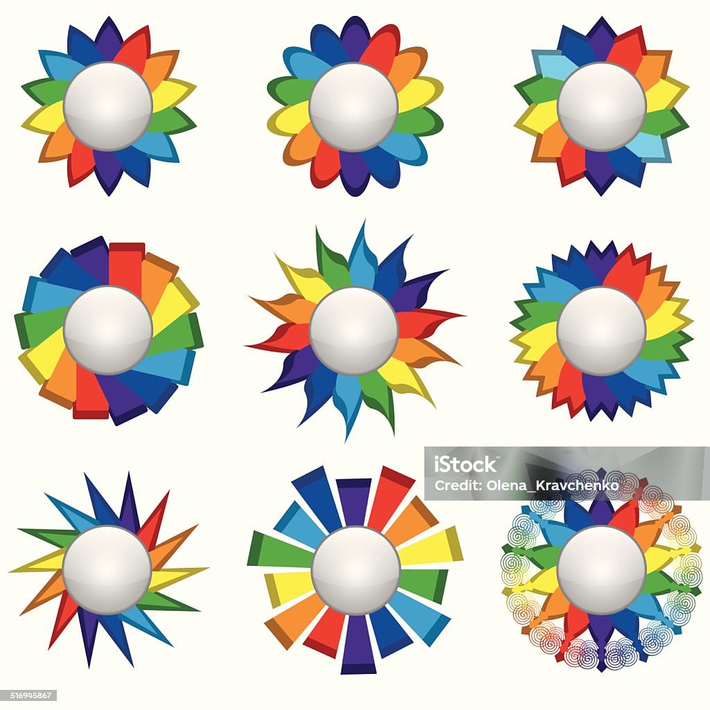 Nine rainbow icons Set of nine icons of rainbow on a white background. Isolated Objects Abstract stock vector