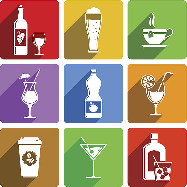 напиток значки - martini glass wineglass wine bottle glass stock illustrations
