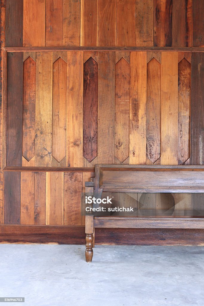 interior room with wood wall and wood bench Barn Stock Photo