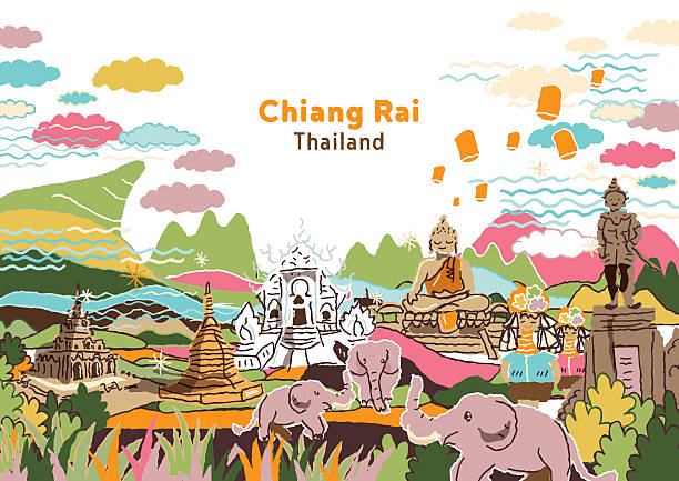 Welcome to Chiang Rai Thailand Welcome to Chiang Rai Thailand - freehand drawing illustration padaung tribe stock illustrations