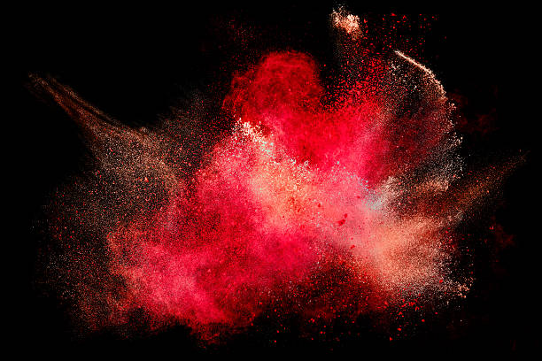colorato polvere particella esplosione sola su nero - neve farinosa foto e immagini stock