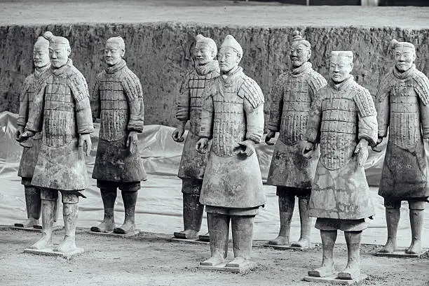 Photo of Terracotta Army in Xian, China, BW
