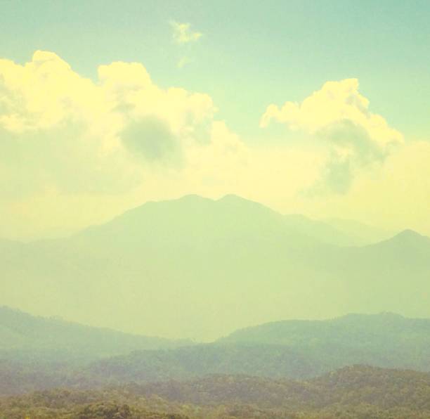 Landscape of Sky , cloud , tree and mountain at doi inthanon mountain in chiang mai, thailand with retro filter effect