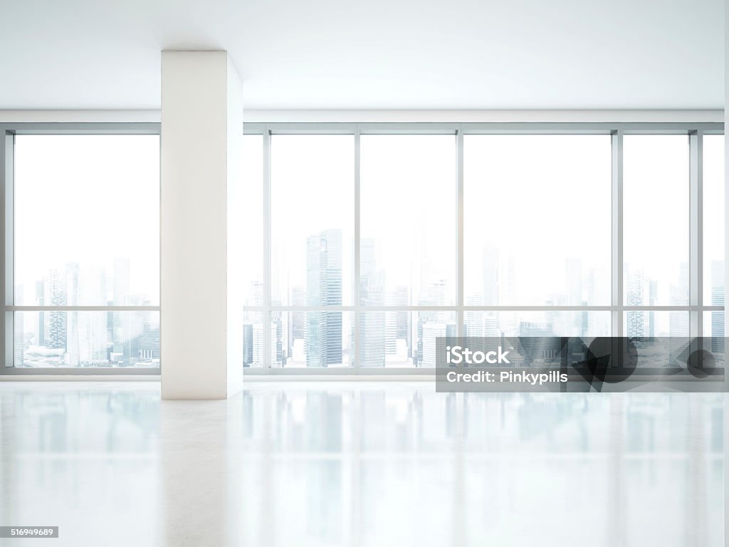 Panoramic window Office interior panoramic window with city view Office Stock Photo