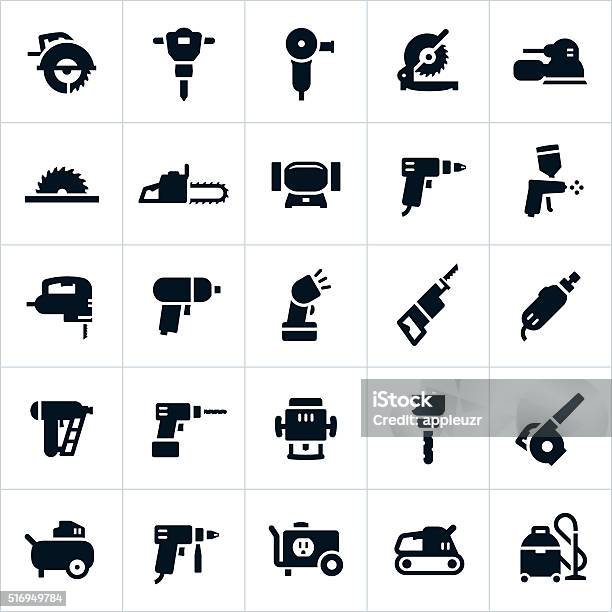 Power Tools And Equipment Icons Stock Illustration - Download Image Now - Icon Symbol, Drill, Power Tool