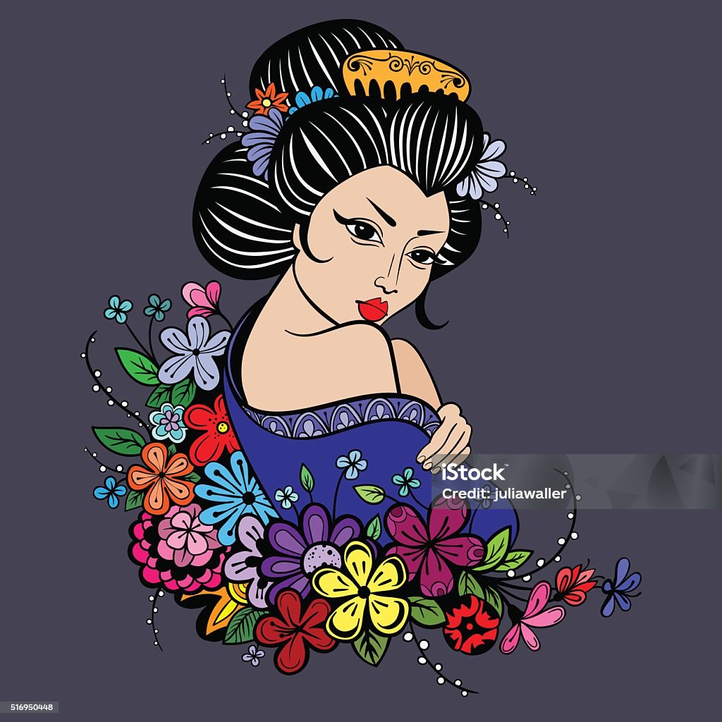 Vector Màu Sắc Châu Á Geisha Phụ Nữ Minh Họa Hình minh họa Sẵn có ...