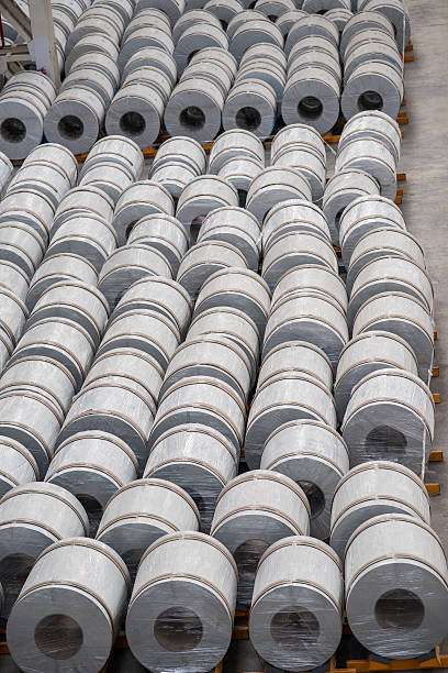istock Large group of aluminium rolls ready for delivery 516950862