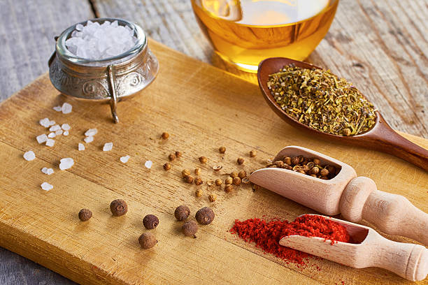 istock Various spices on wooden board 516950956