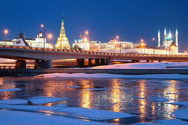River, platform and Kremlin. Kazan, Russia, 13-02-2016