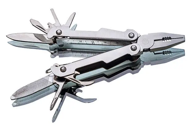 Open multi-tool isolated on a white background