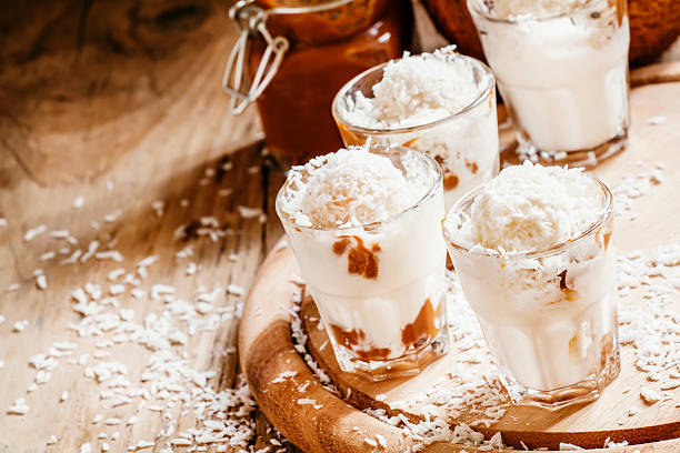 istock Coconut dessert with vanilla ice cream and caramel 516959448