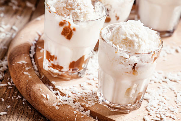 istock Coconut dessert with vanilla ice cream and caramel 516959558